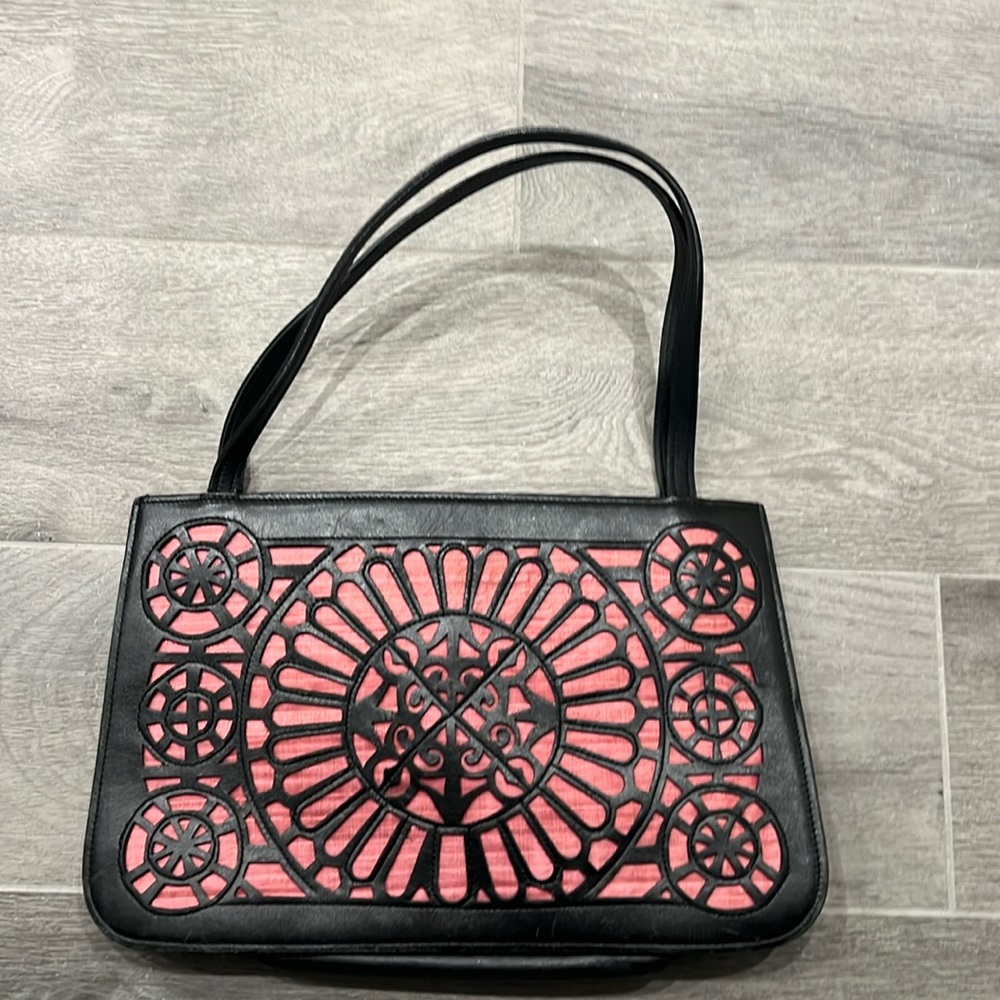 BCBG black Leather and cut work bag